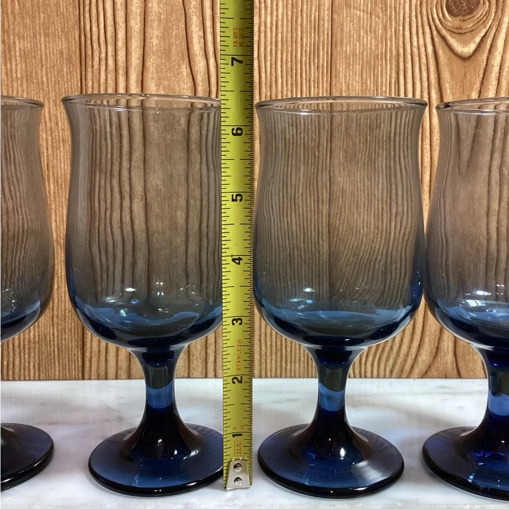 Vintage Libbey Dusky Blue Stemmed Goblet Set of 4